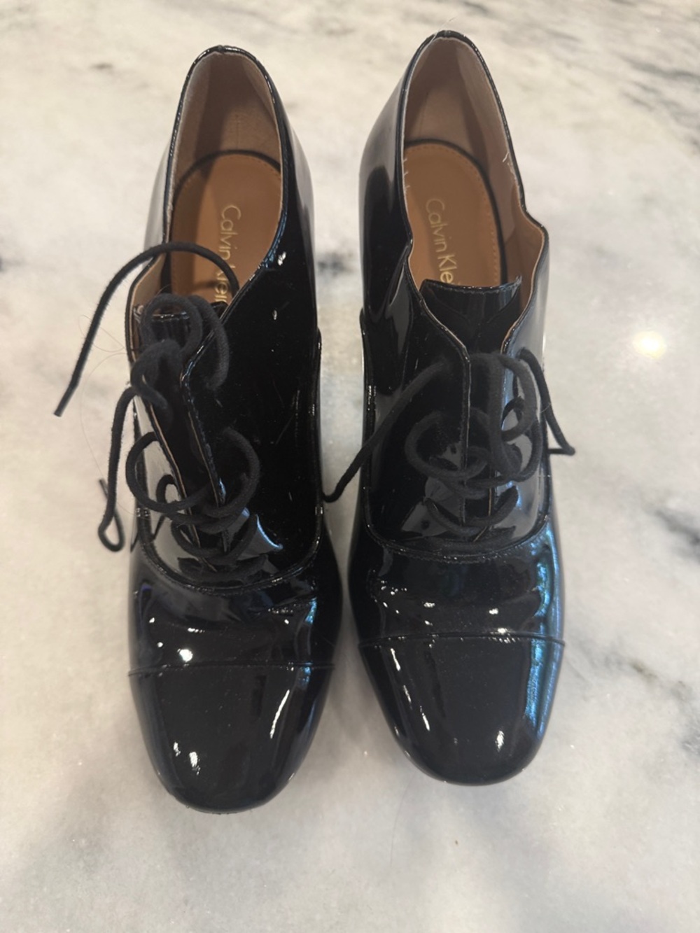 Calvin Klein Black Patent Lace-Up Booties